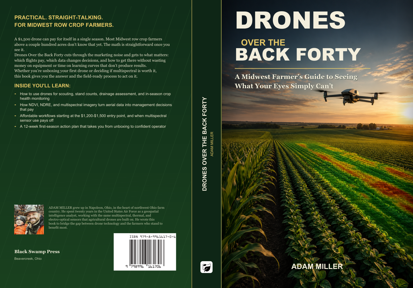Full wrap paperback cover for Drones Over the Back Forty